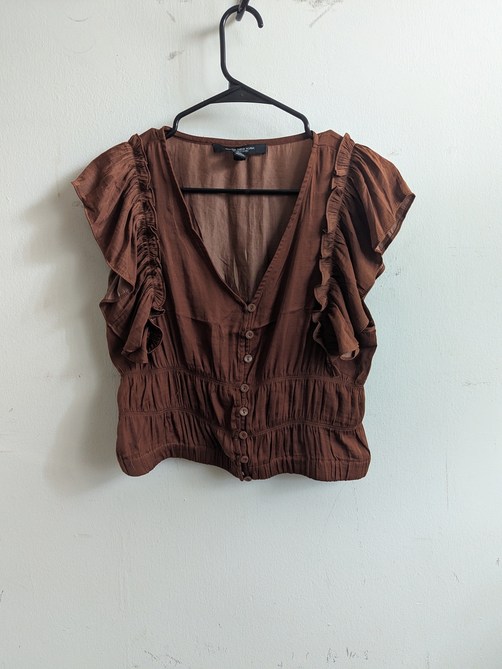 Marc New York Brown Ruffle-Sleeve Button Front Blouse
